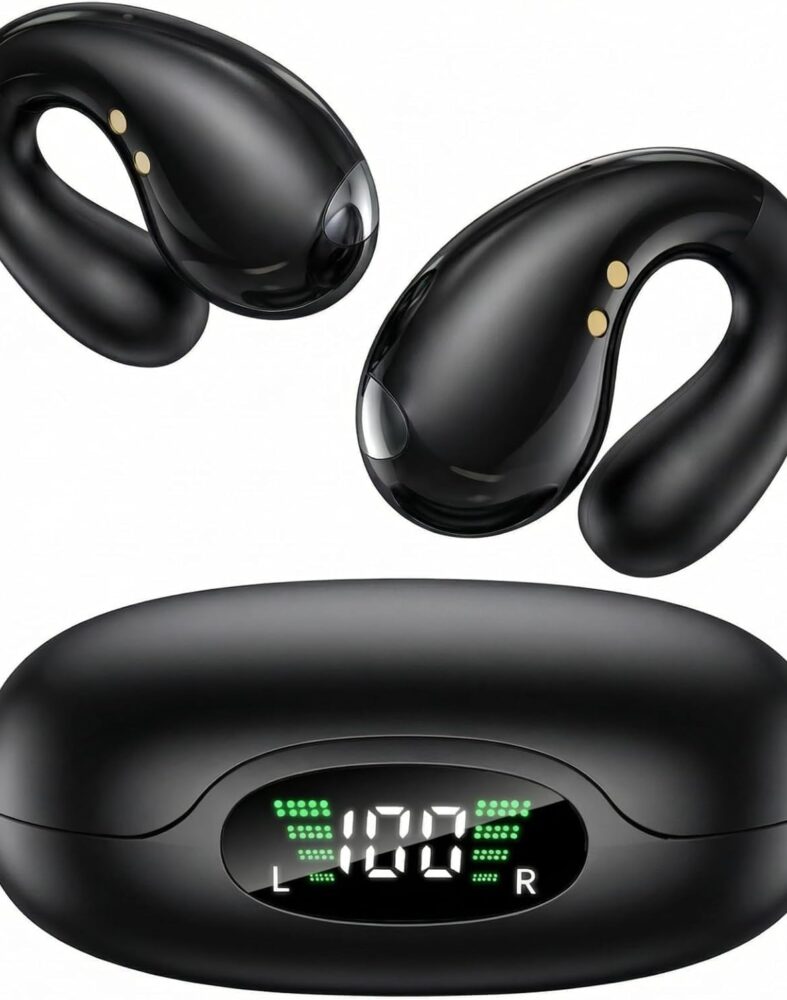 Boytond Ultra Open Ear Earbuds - Ergonomic Clip-On Earbuds, Small Bone Conduction Over-The-Ear Headphones with Waterproof Design, Perfect Running Headphones for Sports and Fitness, Onyx Black